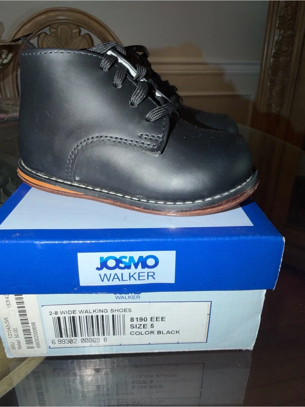 Josmo Black Toddler Lace-Up Booties with Brown Sole Edge